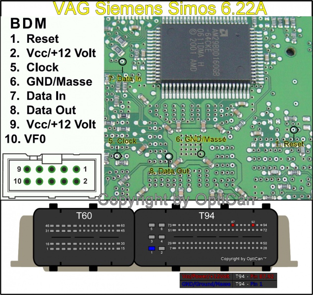 Siemens Simos 6.22 (Audi) pinout diagram 1